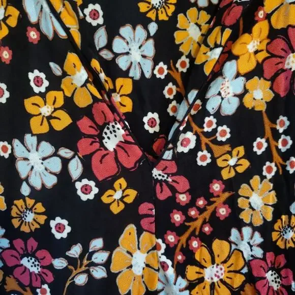 Free People Daisy Jane Long Sleeve Mini Dress Flowy Loose Fit Black Floral - Picture 4 of 13